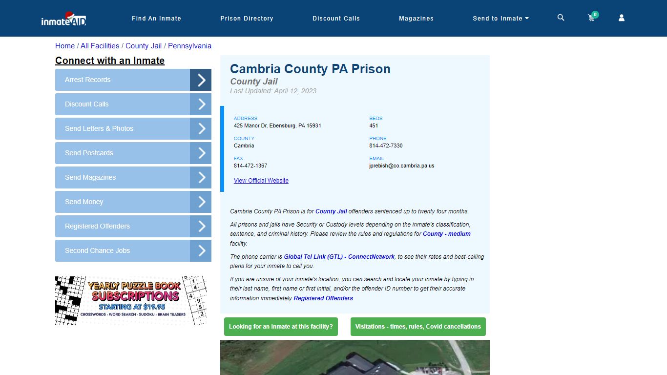Cambria County PA Prison - Inmate Locator - Ebensburg, PA
