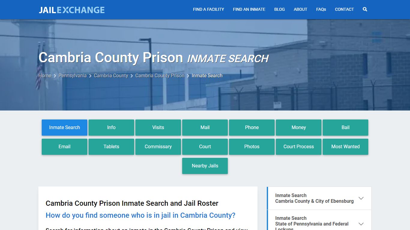 Cambria County Prison Inmate Search - Jail Exchange