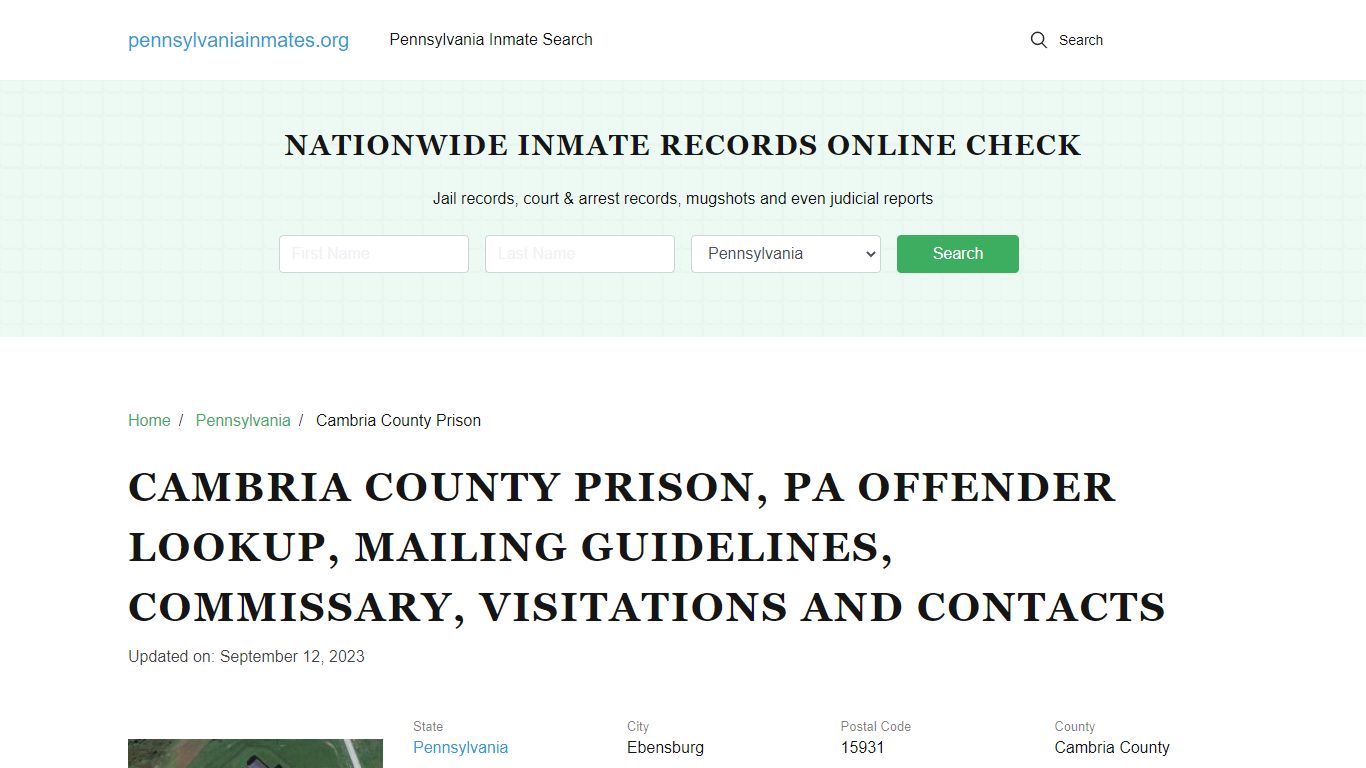 Cambria County Prison, PA: Inmate Search Options, Visitations, Contacts