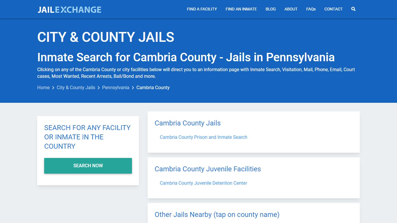 Inmate Search for Cambria County | Jails in Pennsylvania - Jail Exchange